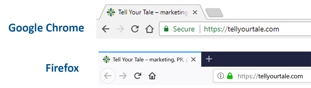 Example of HTTPS indicators in browser tabs.