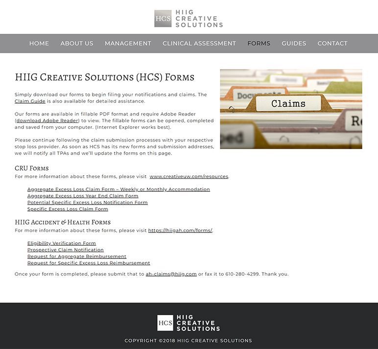 HIIG Creative Solutions - forms page