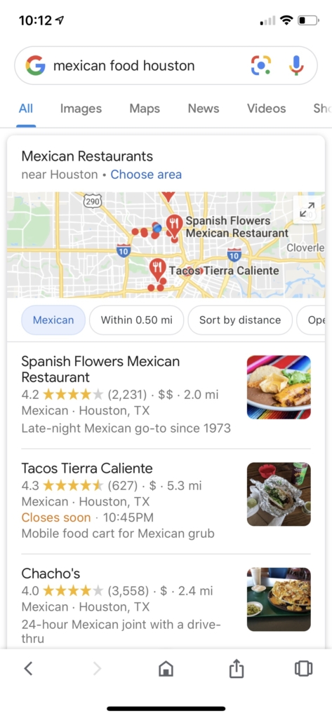 Google search for mexican food houston
