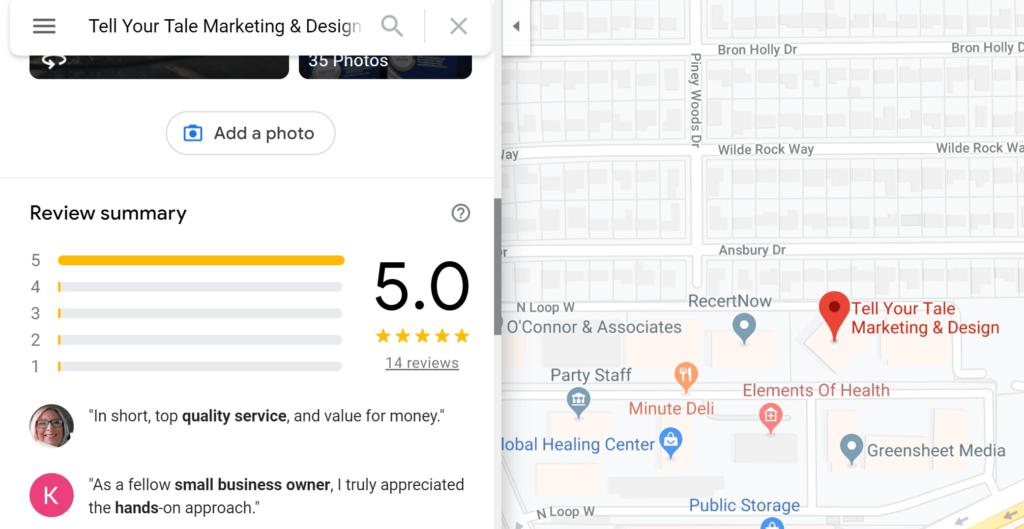 Google reviews display in Maps and Search results.