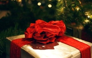 Holiday Gift wrapped with a red bow